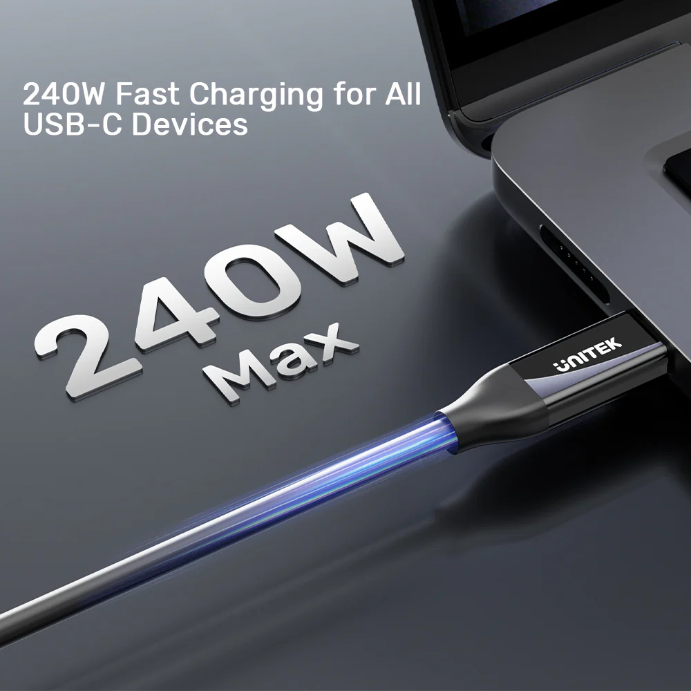 UNITEK C14100ABK01-2M USB4 THUNDERBOLT 3 & 4 USB-C TO C CABLE 240W 8K@60HZ - Image 5