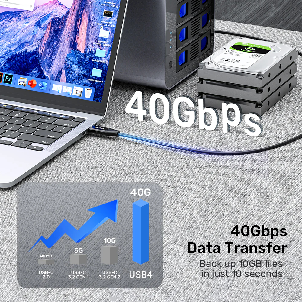 UNITEK C14100ABK01-2M USB4 THUNDERBOLT 3 & 4 USB-C TO C CABLE 240W 8K@60HZ - Image 6