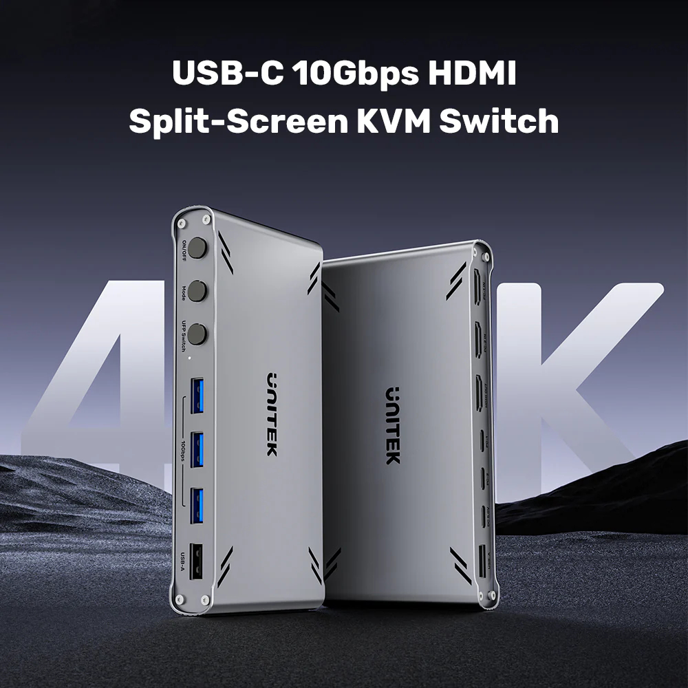 UNITEK D1118AGY01-EU USB-C 10GBPS HDMI SPLIT-SCREEN KVM SWITCH 2PCS SHARE 1 MONITOR & 5 USB-A DEVICES - Image 7