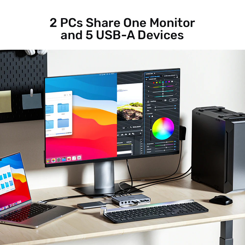 UNITEK D1118AGY01-EU USB-C 10GBPS HDMI SPLIT-SCREEN KVM SWITCH 2PCS SHARE 1 MONITOR & 5 USB-A DEVICES - Image 8