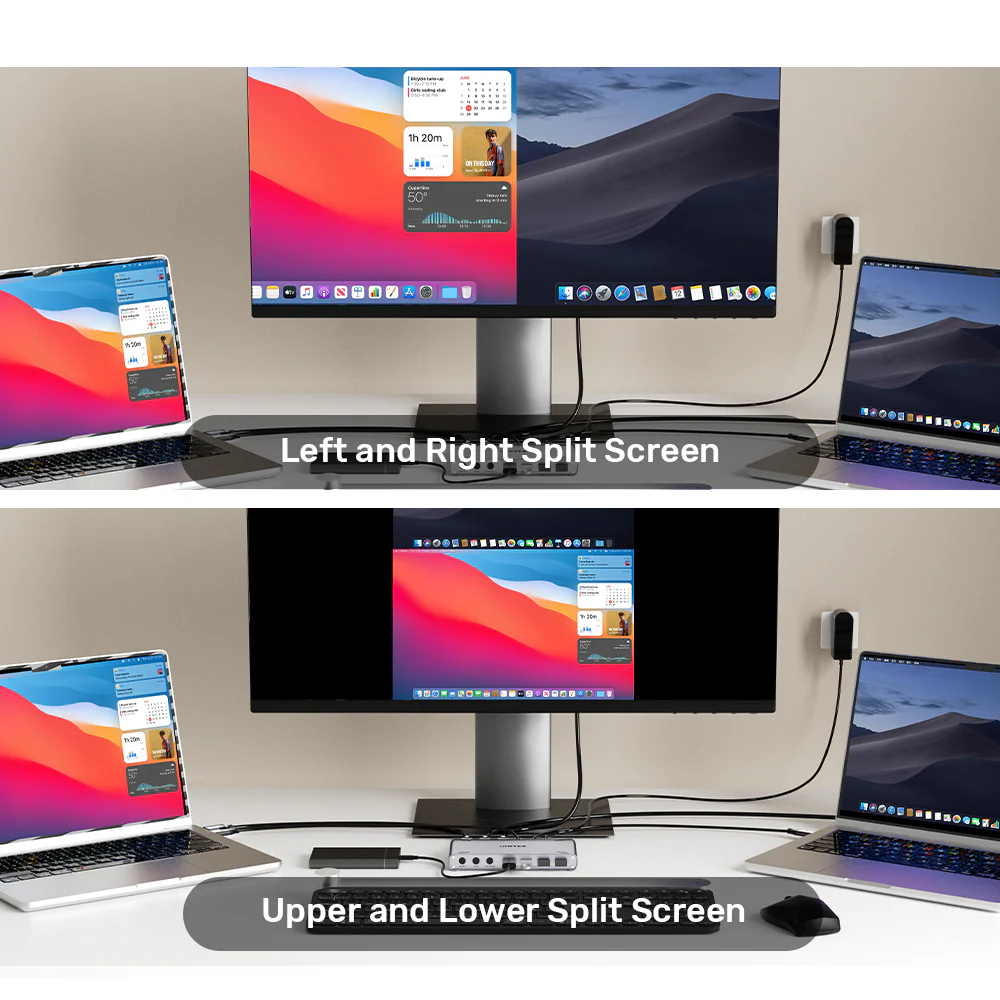 UNITEK D1118AGY01-EU USB-C 10GBPS HDMI SPLIT-SCREEN KVM SWITCH 2PCS SHARE 1 MONITOR & 5 USB-A DEVICES - Image 3