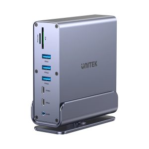 UNITEK D1135AGY01 UNIVERSAL DISPLAYLINK TRIPLE DISPLAY 4K@60HZ 15-IN-1 DOCKING STATION 360° ROTATION ALUMINIUM