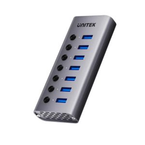UNITEK H1314A01-EU 7-IN-1 INDIVIDUAL SWITCHES HUB BC1.2 FAST CHARGING ALUMINUM