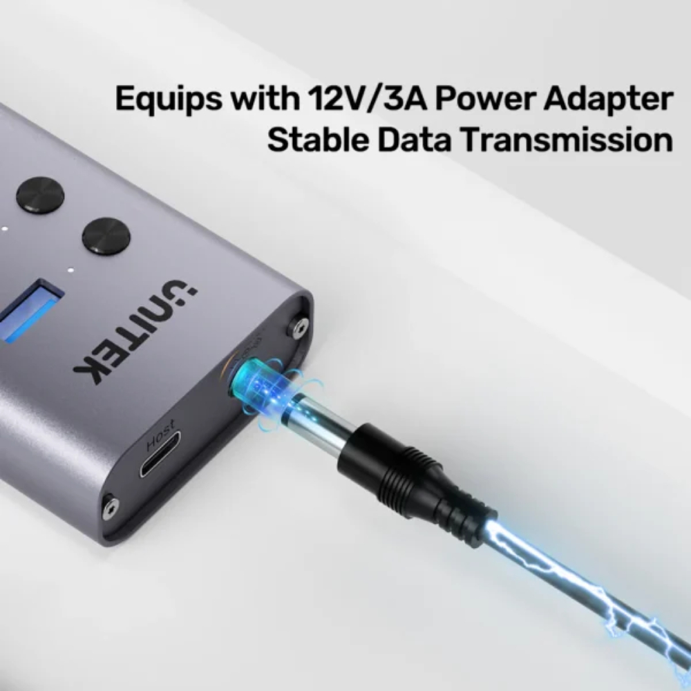 UNITEK H1315B01-EU 10-IN-1 INDIVIDUAL SWITCH HUB 8XUSB-A & 2XUSB-C, BC1.2 FAST CHARGING ALUMINUM HOUSING - Image 4