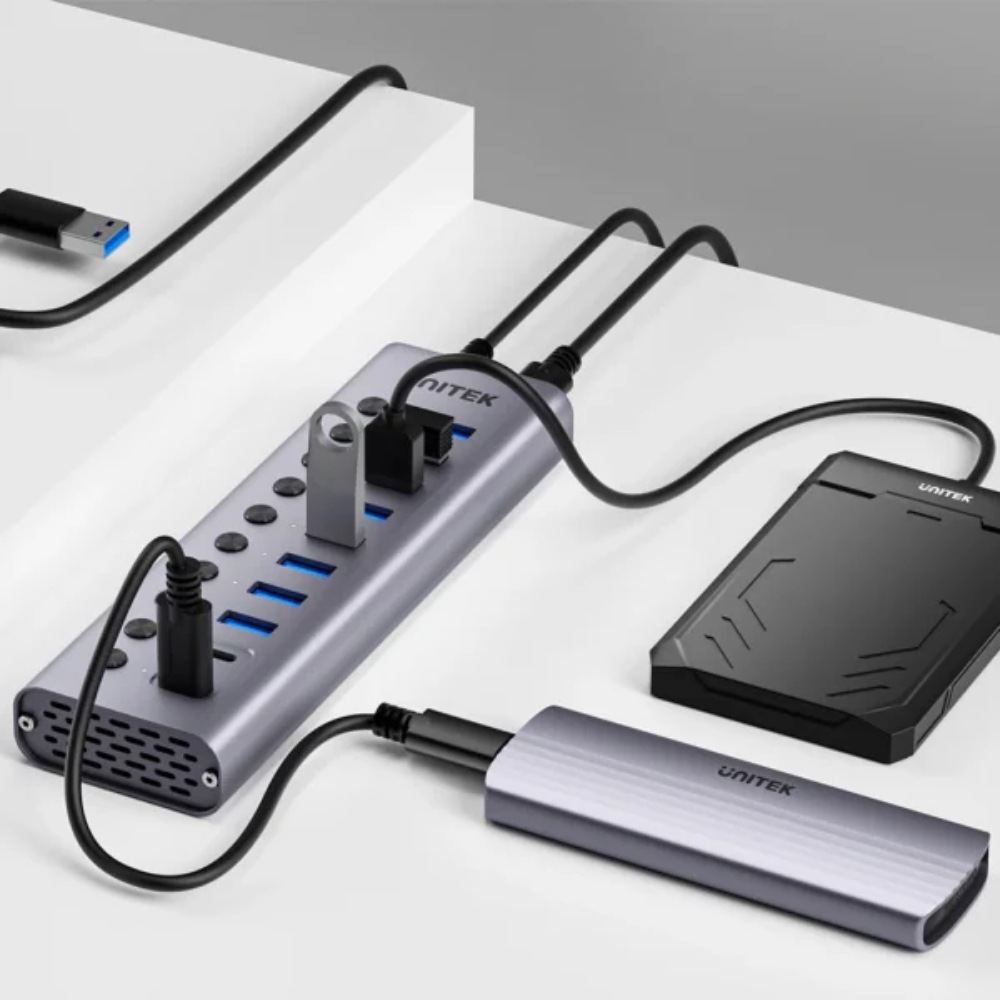 UNITEK H1315B01-EU 10-IN-1 INDIVIDUAL SWITCH HUB 8XUSB-A & 2XUSB-C, BC1.2 FAST CHARGING ALUMINUM HOUSING - Image 8