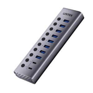 UNITEK H1315B01-EU 10-IN-1 INDIVIDUAL SWITCH HUB 8XUSB-A & 2XUSB-C, BC1.2 FAST CHARGING ALUMINUM HOUSING