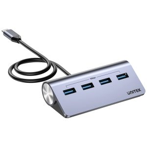 UNITEK H1337BGY01 uHUB Q4 4-IN-1 USB-C TO 4-PORT USB HUB WITH USB-C DC POWER PORT