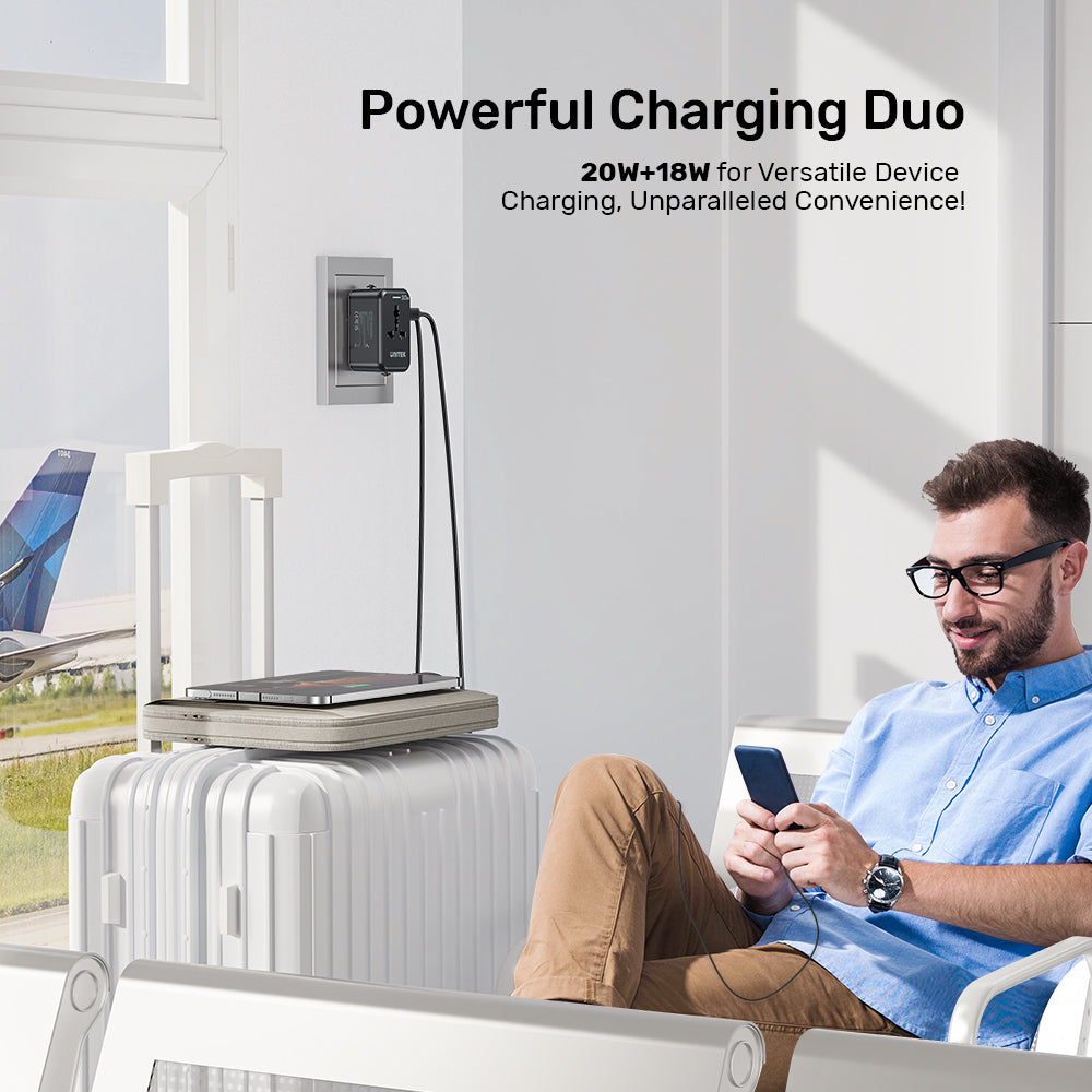 UNITEK P1120ABK01 UNIVERSAL TRAVEL ADAPTER 20W 1XUSB-C, 1XUSB A - Image 3