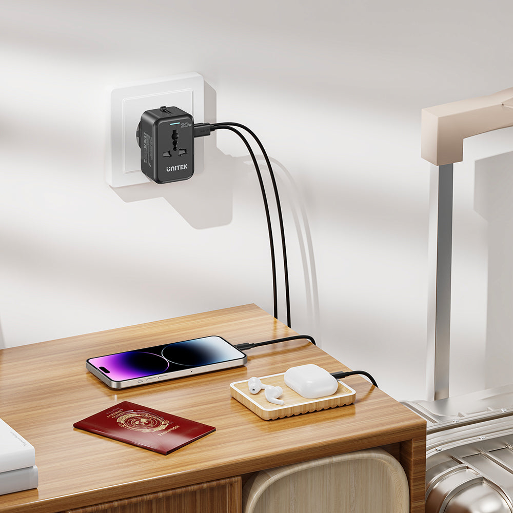 UNITEK P1120ABK01 UNIVERSAL TRAVEL ADAPTER 20W 1XUSB-C, 1XUSB A - Image 6