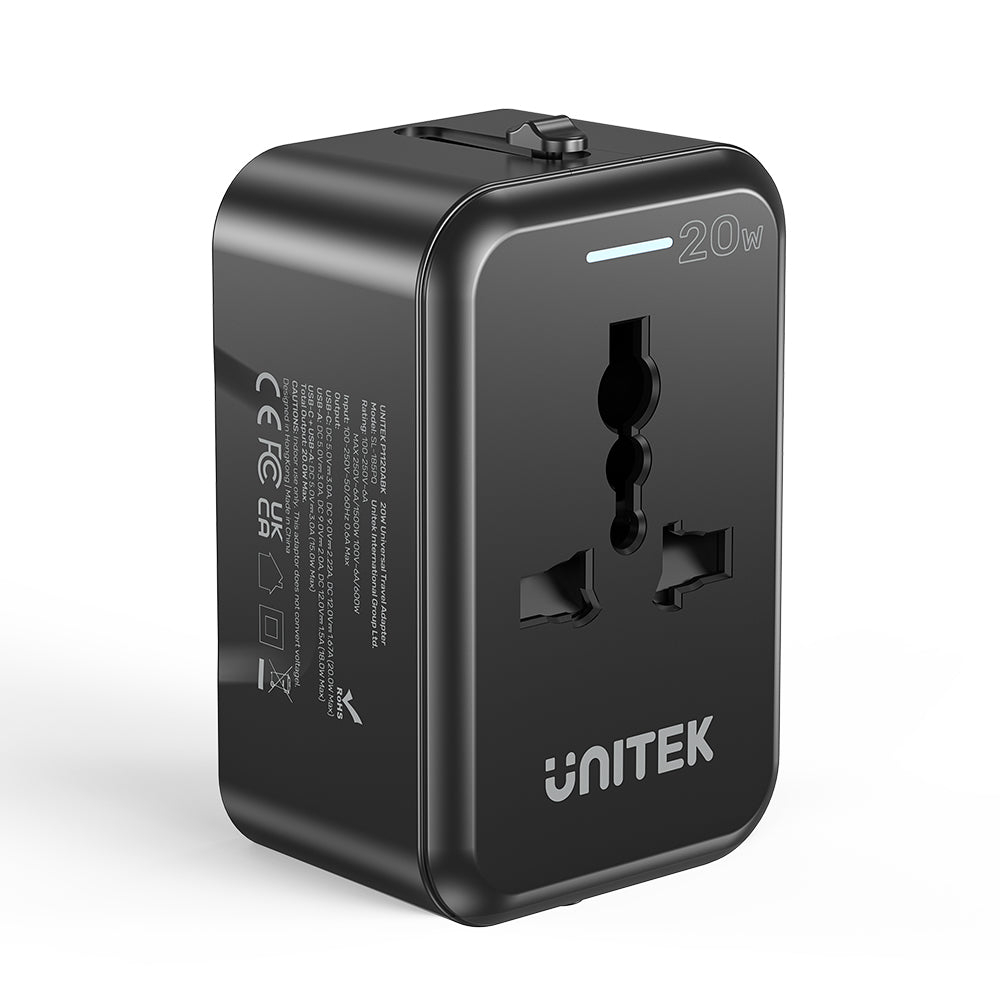 UNITEK P1120ABK01 UNIVERSAL TRAVEL ADAPTER 20W 1XUSB-C, 1XUSB A - Image 7