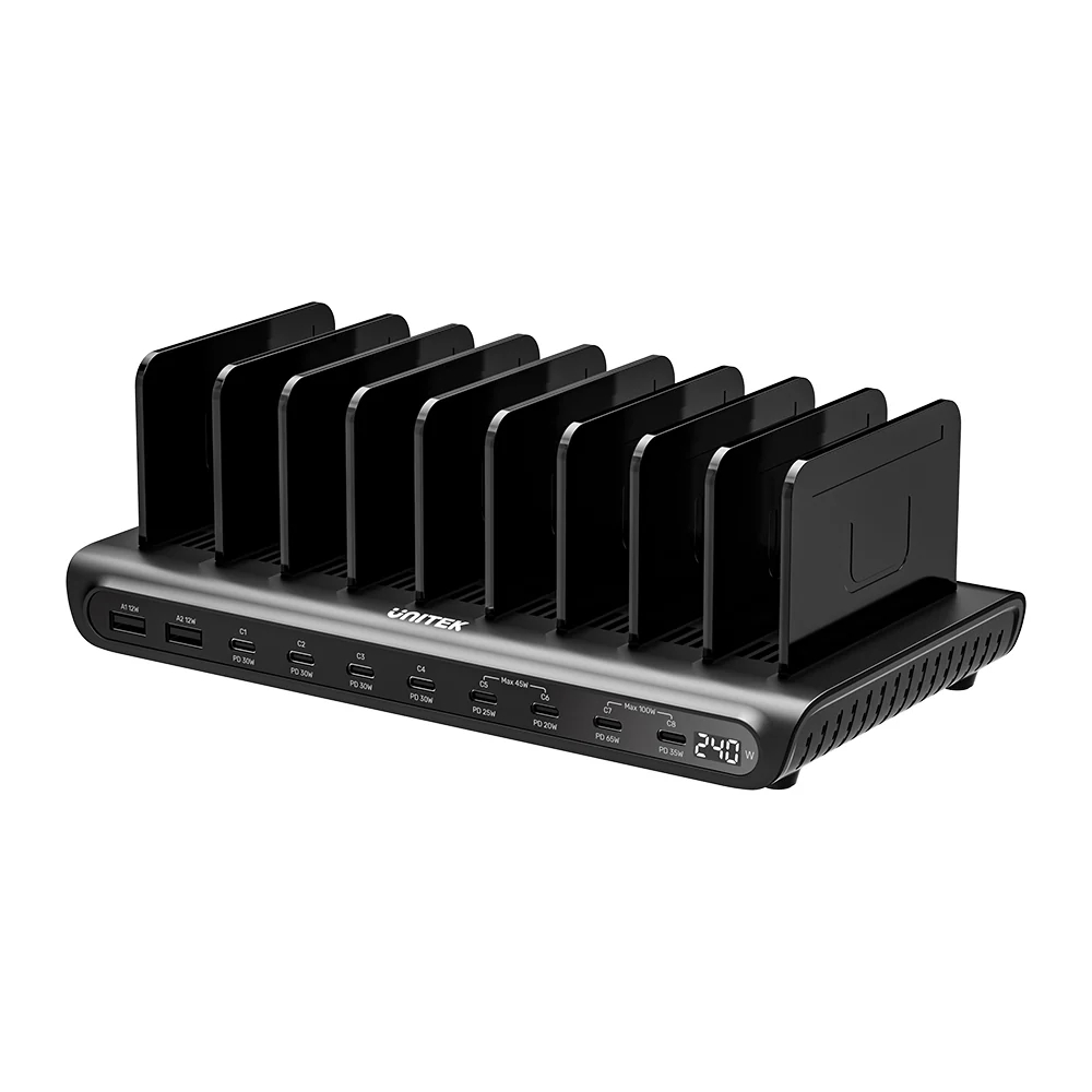 UNITEK P1230CBK01-EU uCHARGE 240W 10-PORTS USB SMART CHARGING STATION ( 8XUSB-C / 2XUSB-A ) - Image 15