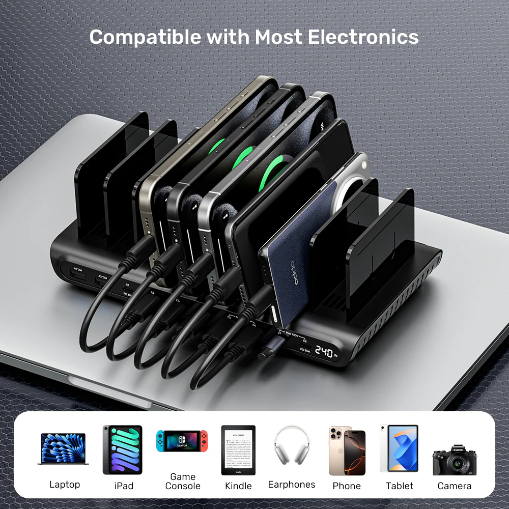 UNITEK P1230CBK01-EU uCHARGE 240W 10-PORTS USB SMART CHARGING STATION ( 8XUSB-C / 2XUSB-A ) - Image 6