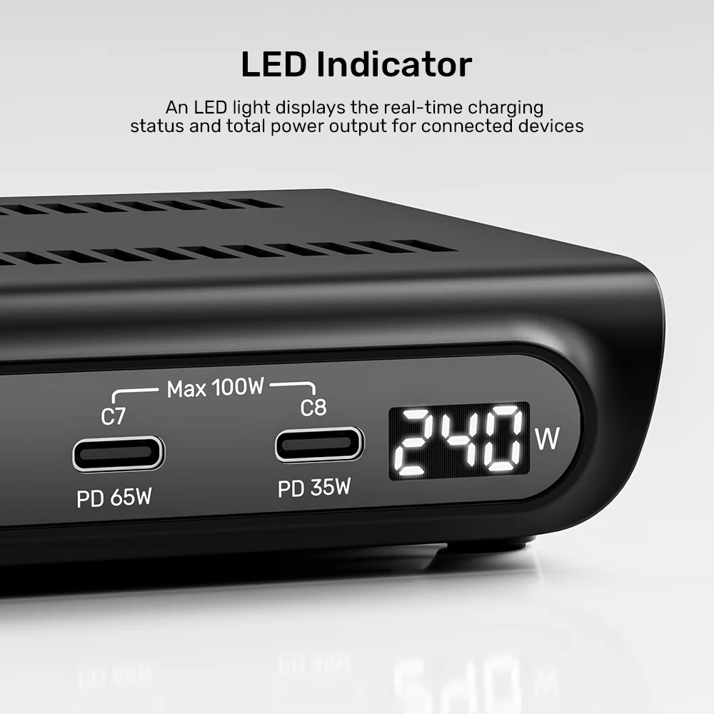 UNITEK P1230CBK01-EU uCHARGE 240W 10-PORTS USB SMART CHARGING STATION ( 8XUSB-C / 2XUSB-A ) - Image 7