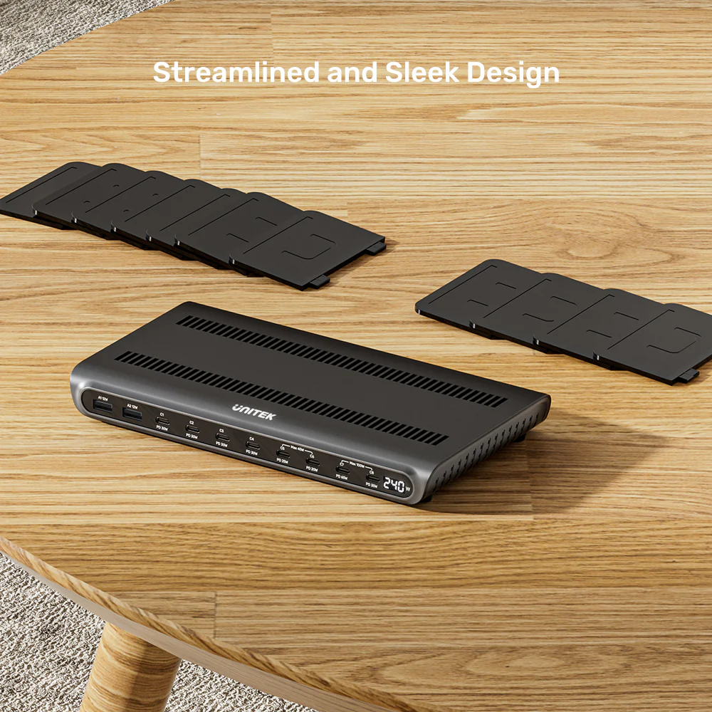 UNITEK P1230CBK01-EU uCHARGE 240W 10-PORTS USB SMART CHARGING STATION ( 8XUSB-C / 2XUSB-A ) - Image 9