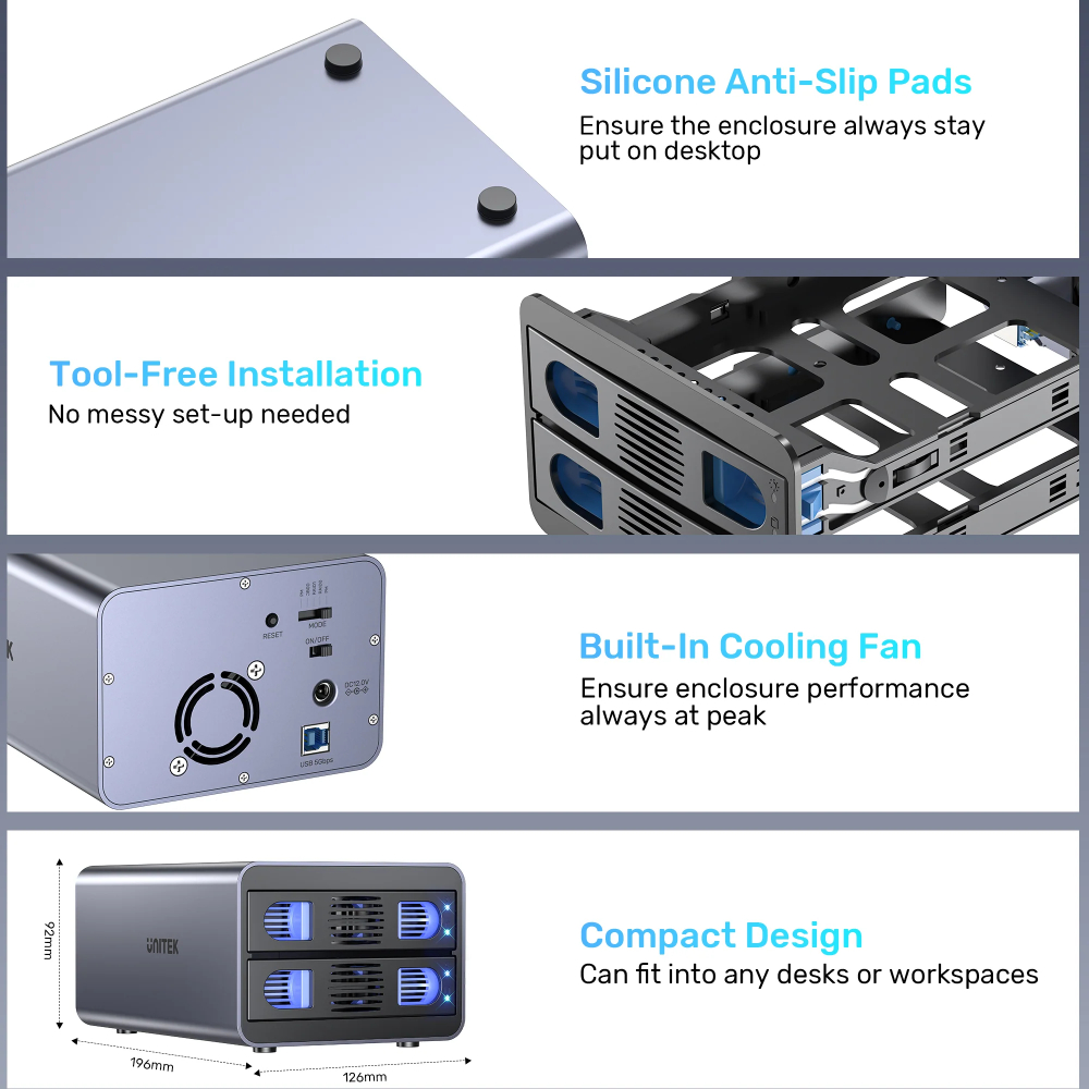 UNITEK S1308B01-EU 2BAY 2.5''/3.5'' SATA EXTERNAL HAR DRIVE ENCLOSURE - Image 10