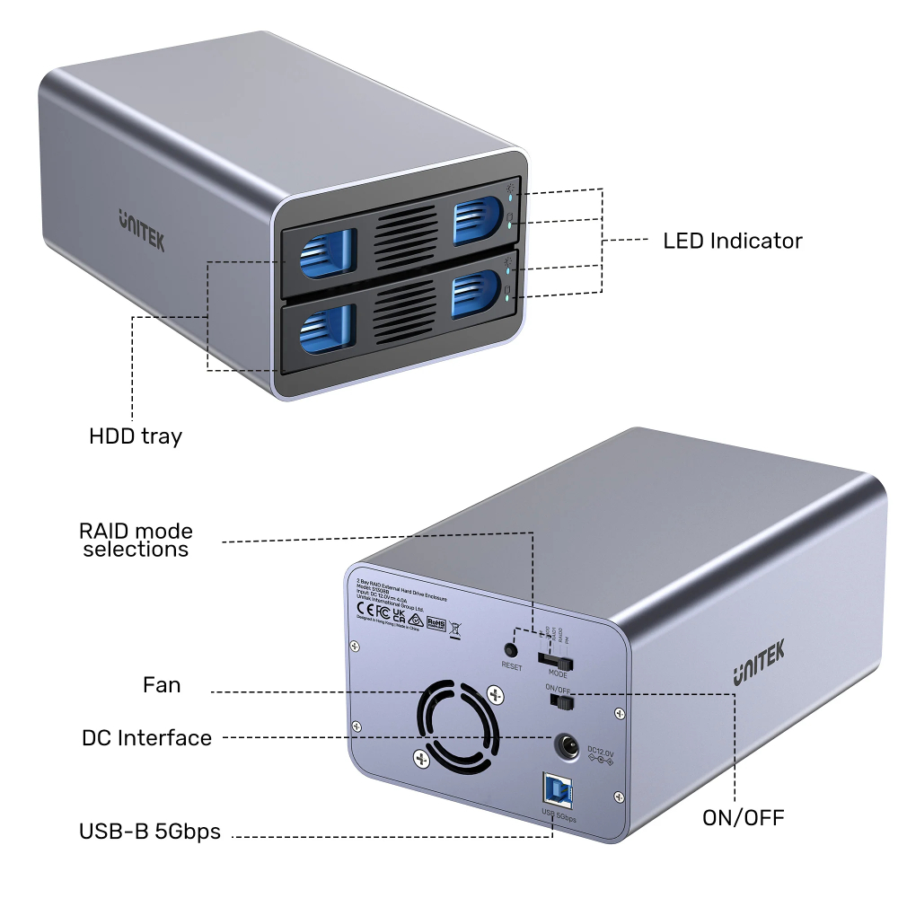 UNITEK S1308B01-EU 2BAY 2.5''/3.5'' SATA EXTERNAL HAR DRIVE ENCLOSURE - Image 16