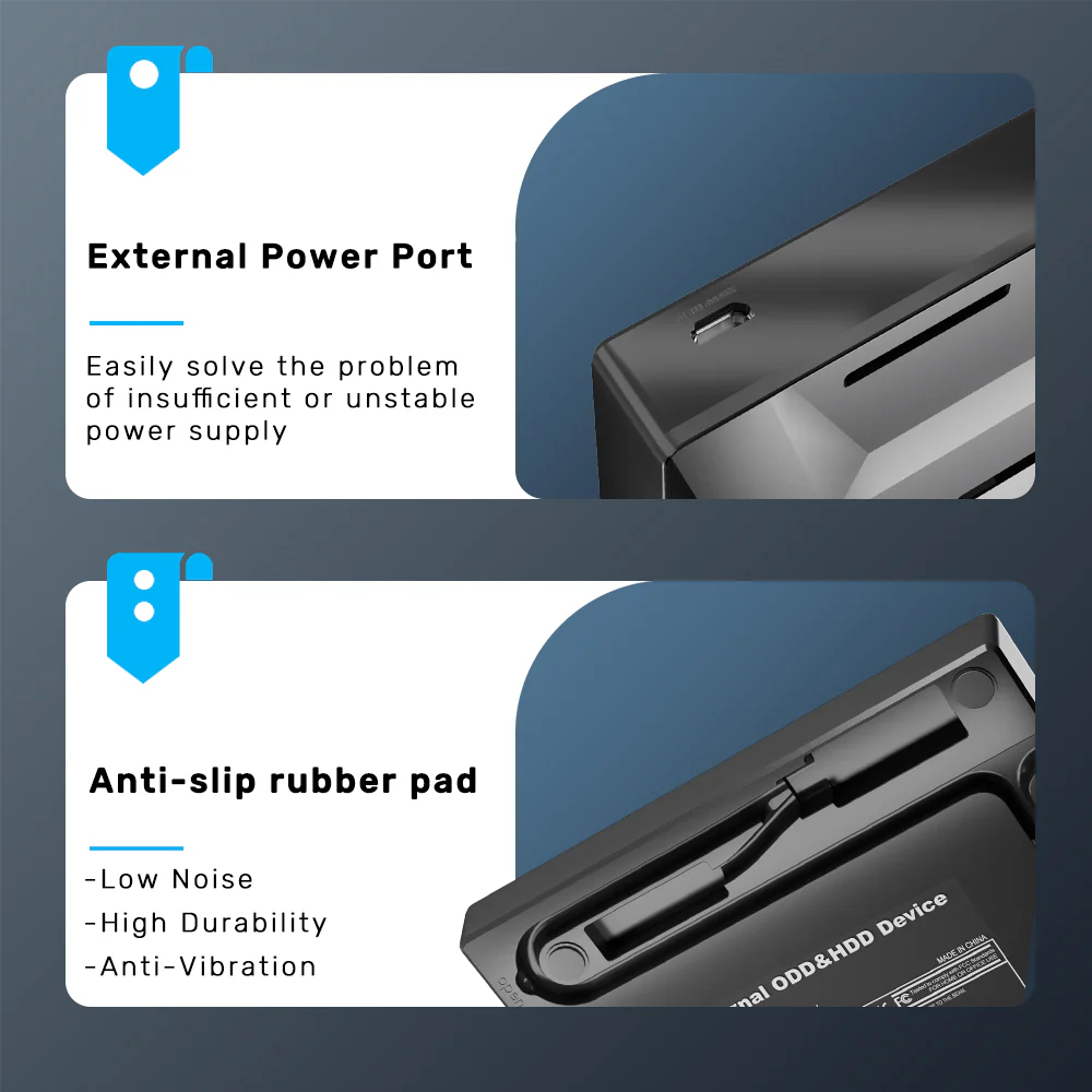 UNITEK T1037A01 EXTERNAL OPTICAL DRIVE WITH 5-IN-1 HUB 2XUSB, 1XTYPE-C, 1XSD CARD - Image 3