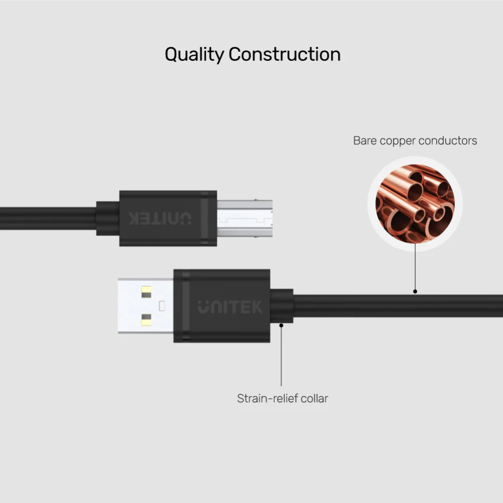 UNITEK Y-C421GBK USB2.0 MALE TO USB-B (M) PRINTER CABLE 5M - Image 4