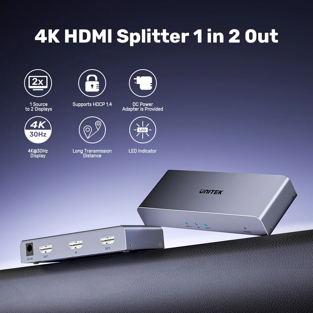 UNITEK V1130A01-EU 4K HDMI SPLITTER 1 IN 2 OUT ULTRA HD - Image 2