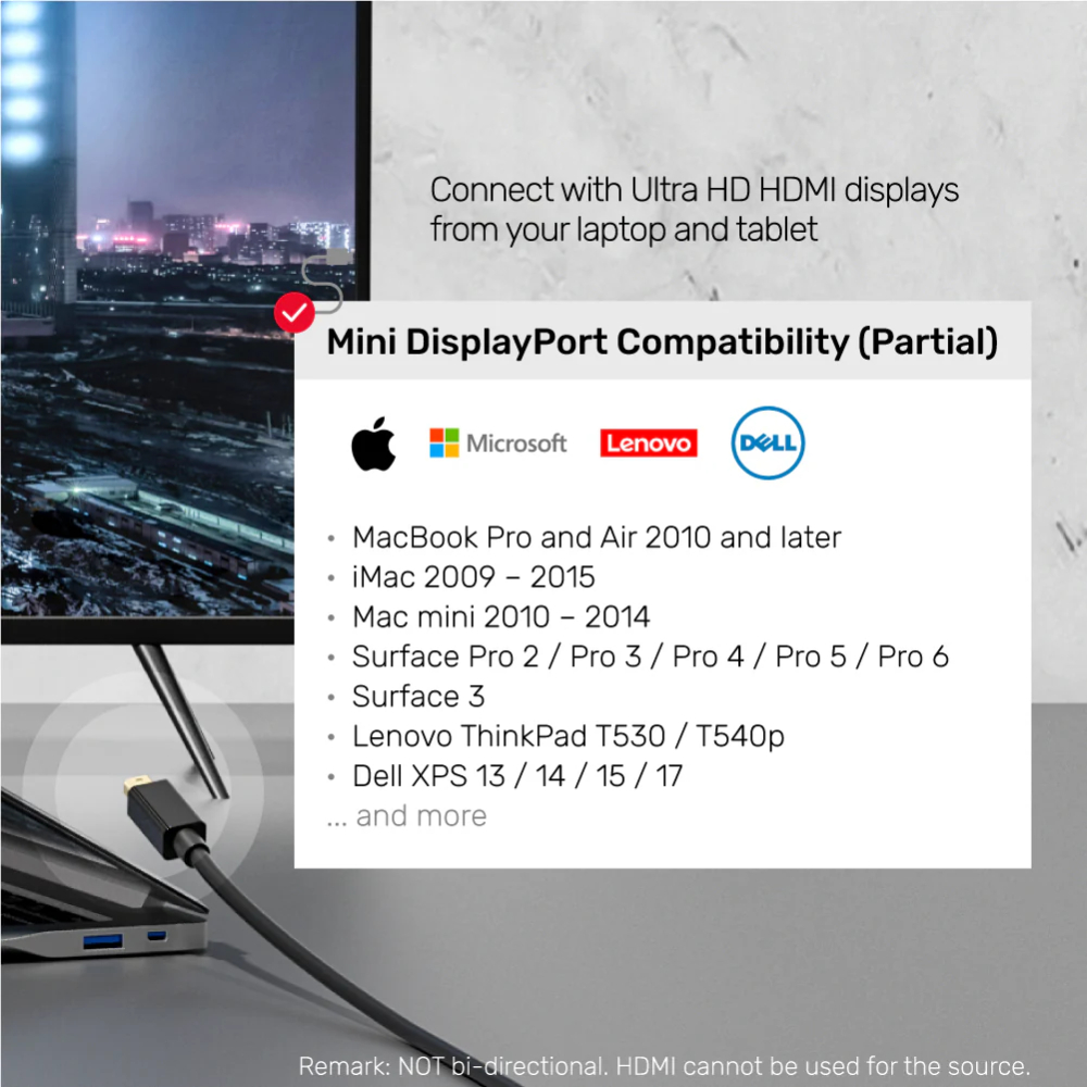 UNITEK V1152A MINI DISPLAY PORT TO HDMI CABLE 2M 4K@30HZ - Image 5