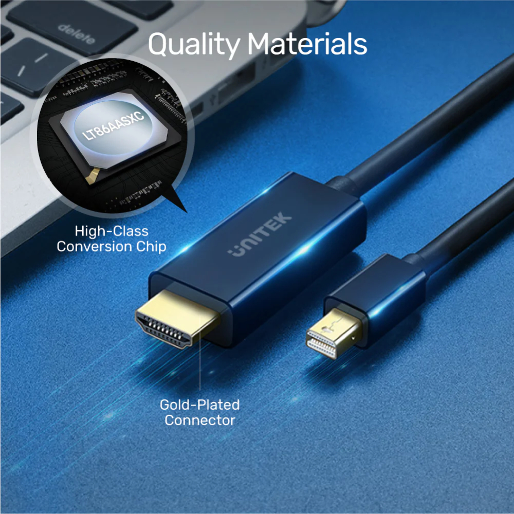 UNITEK V1152A MINI DISPLAY PORT TO HDMI CABLE 2M 4K@30HZ - Image 8