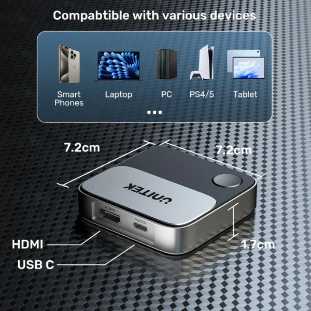 UNITEK V1162B01 WIRELESS SCREEN MIRRORING DEVICE 4K@60HZ - Image 5