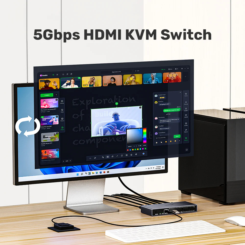 UNITEK V1309AGY01-EU HDMI KVM SWITCH BETWEEN 2 DEVICES SHARE 1-HDMI 4K@60HZ & 4-USB 3.0 PORTS 5GBPS - Image 3