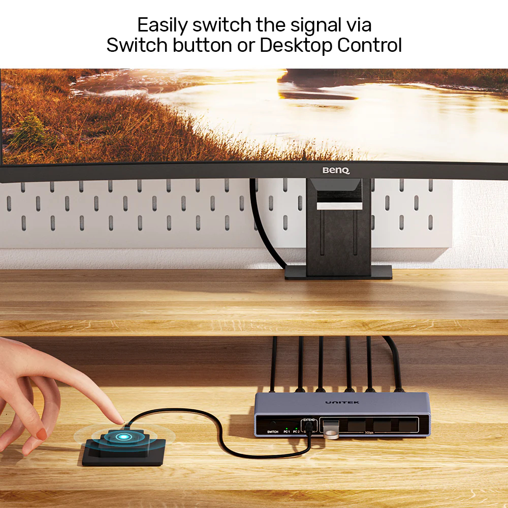UNITEK V1309AGY01-EU HDMI KVM SWITCH BETWEEN 2 DEVICES SHARE 1-HDMI 4K@60HZ & 4-USB 3.0 PORTS 5GBPS - Image 5