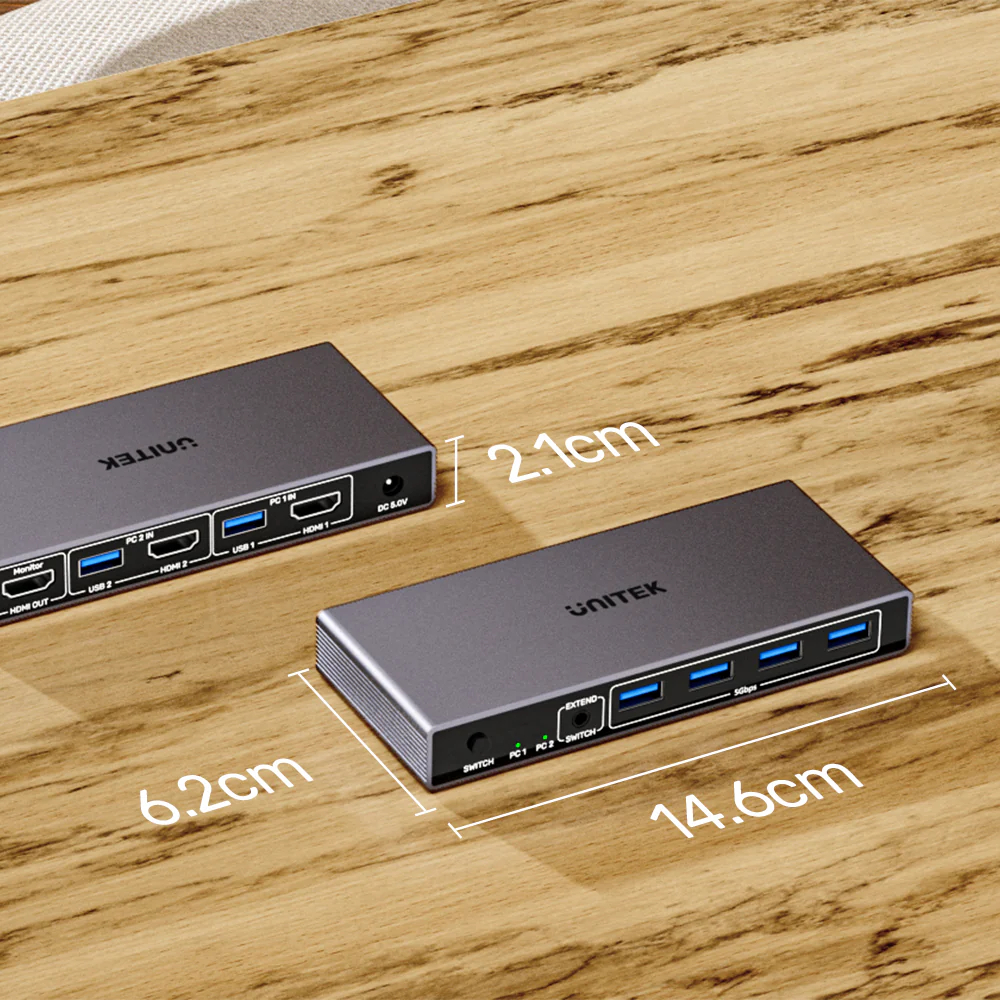 UNITEK V1309AGY01-EU HDMI KVM SWITCH BETWEEN 2 DEVICES SHARE 1-HDMI 4K@60HZ & 4-USB 3.0 PORTS 5GBPS - Image 6