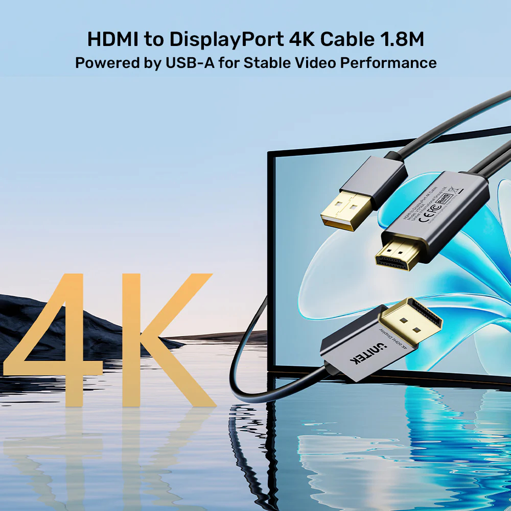 UNITEK V1714AGY01 HDMI TO DISPLAY PORT 4K@60HZ CABLE 1.8M - Image 3