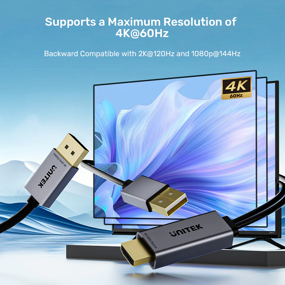 UNITEK V1714AGY01 HDMI TO DISPLAY PORT 4K@60HZ CABLE 1.8M - Image 4