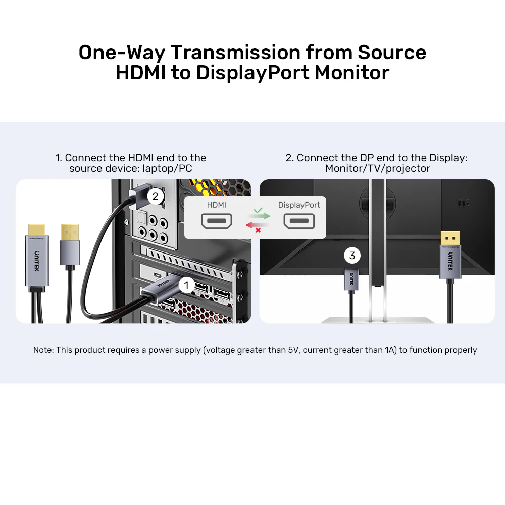 UNITEK V1714AGY01 HDMI TO DISPLAY PORT 4K@60HZ CABLE 1.8M - Image 5