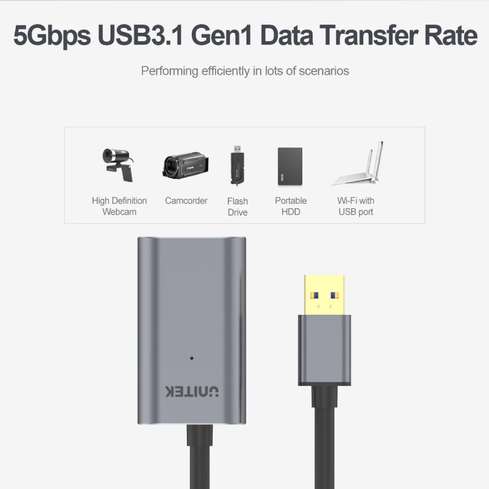 UNITEK Y-3004 USB 3.0 MALE TO F/M ACTIVE EXTENSION CABLE 5M (SIGNAL BOOSTER) - Image 4