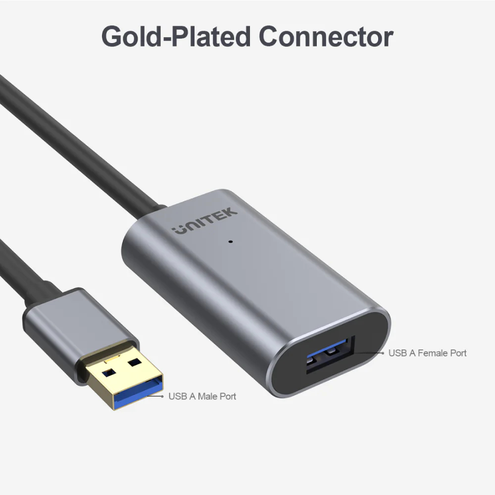 UNITEK Y-3004 USB 3.0 MALE TO F/M ACTIVE EXTENSION CABLE 5M (SIGNAL BOOSTER) - Image 2