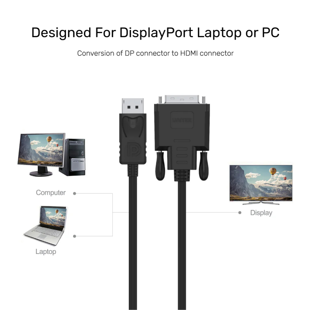 UNITEK Y-5118BA DISPLAY PORT TO DVI CABLE 1.8M FULL HD - Image 5