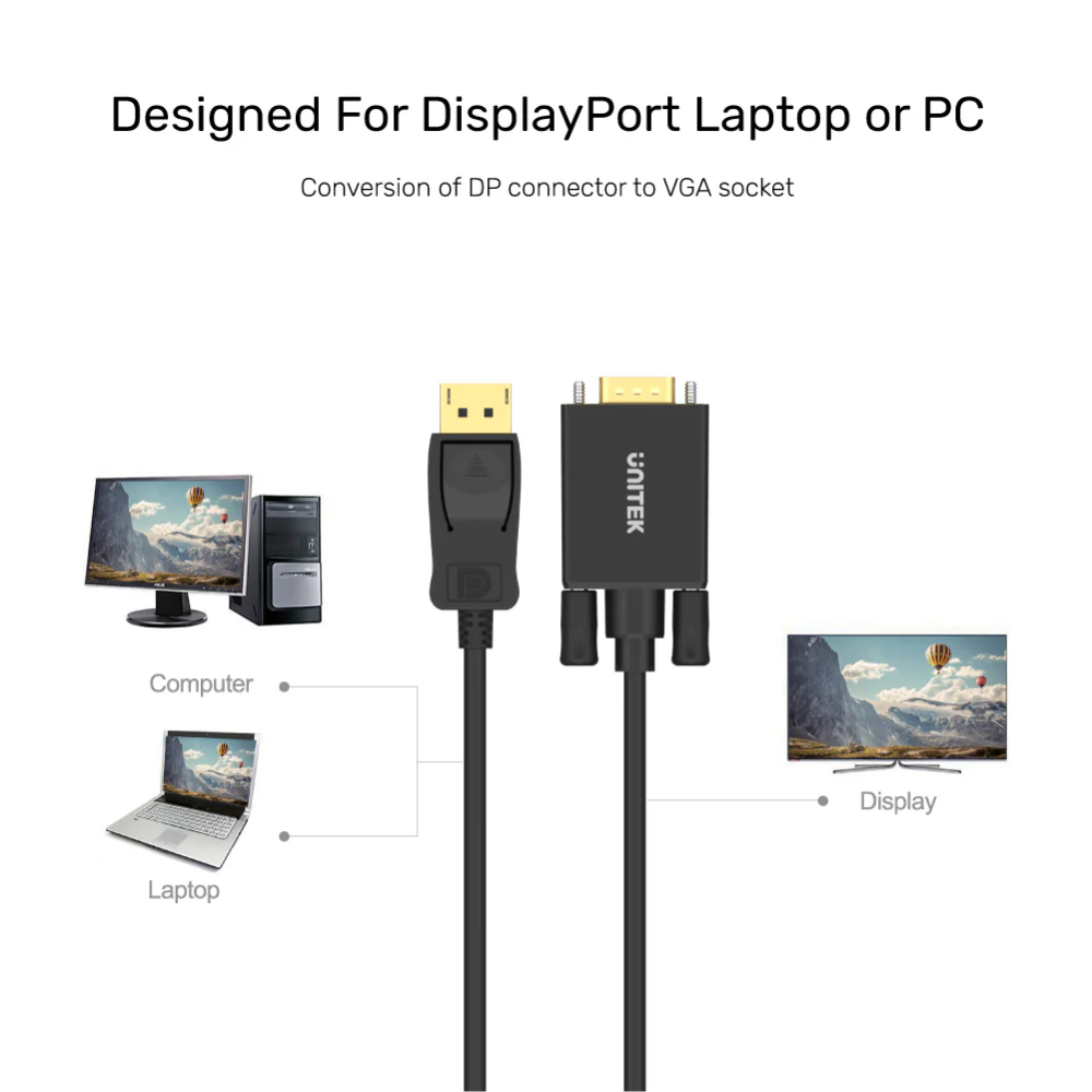 UNITEK Y-5118F DISPLAY PORT TO VGA CABLE 1.8M FULL HD - Image 5