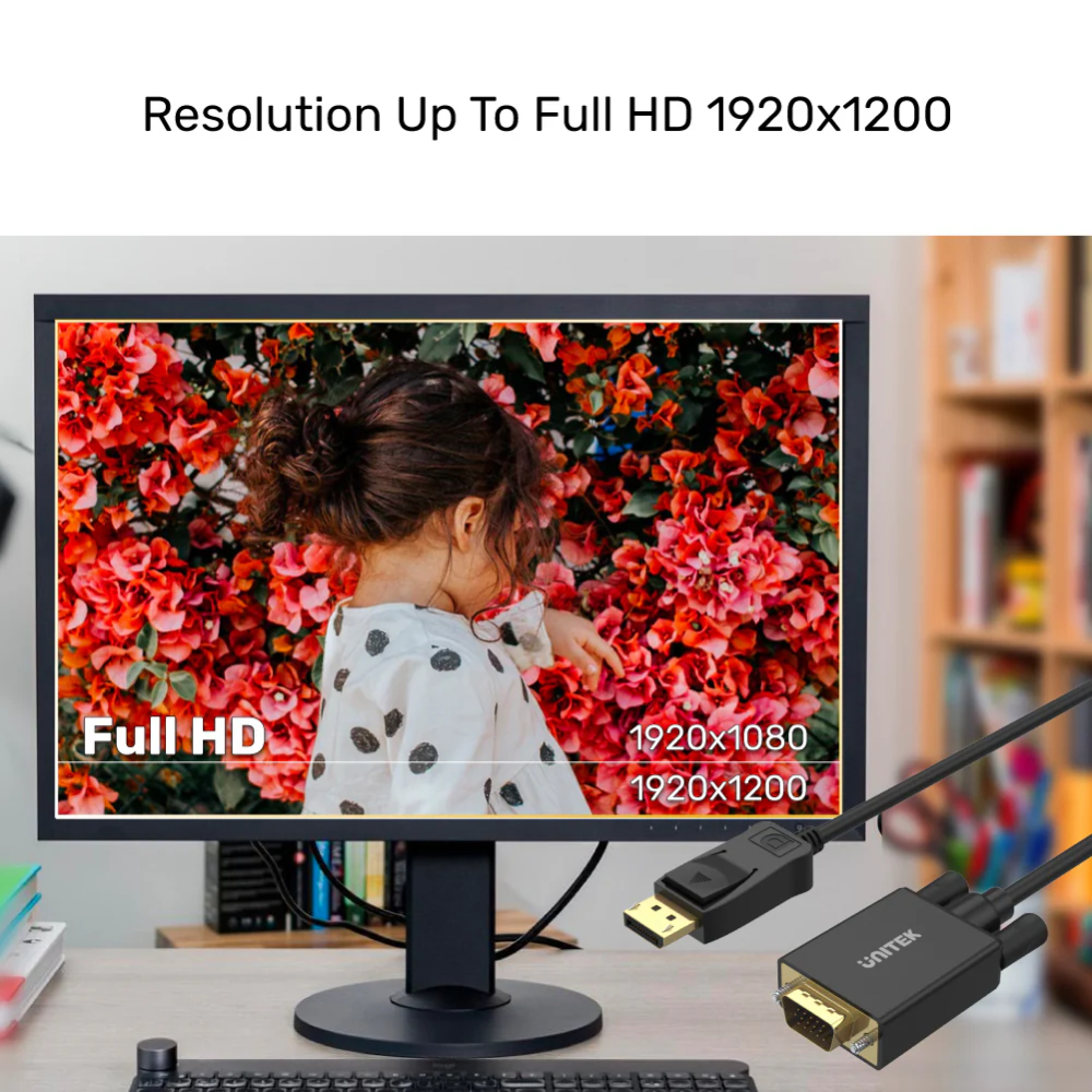 UNITEK Y-5118F DISPLAY PORT TO VGA CABLE 1.8M FULL HD - Image 3