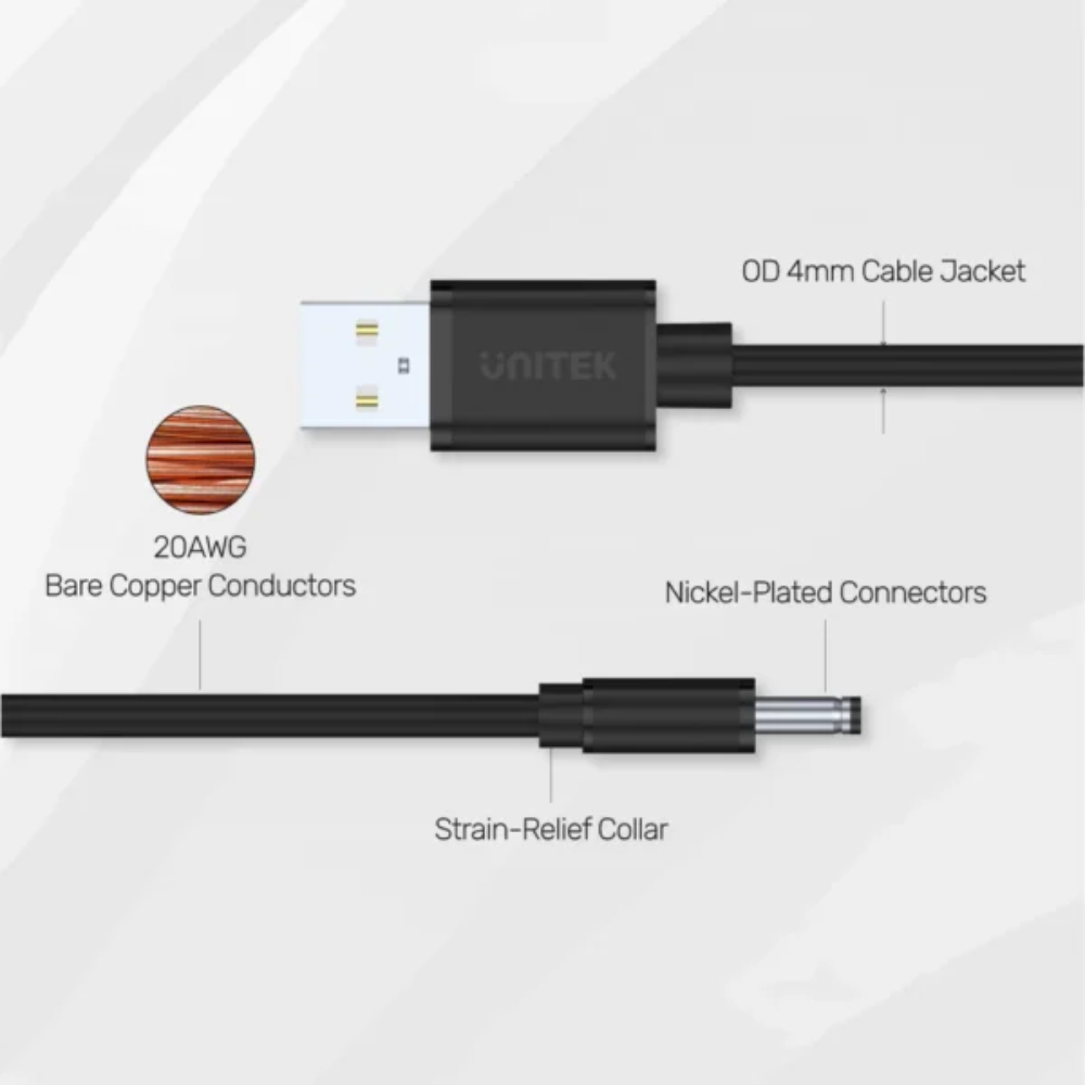 UNITEK Y-C495BK USB-A TO DC ( 3.5 X 1.35MM ) POWER CHARGING CABLE 1M 15W - Image 6