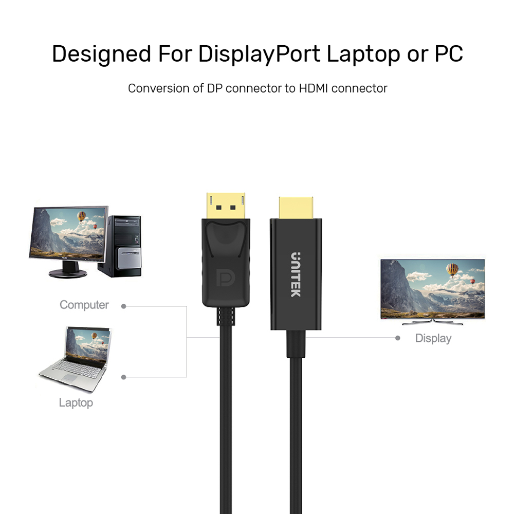 UNITEK Y-5118CA DISPLAY PORT TO HDMI CABLE 1.8M FHD - Image 3