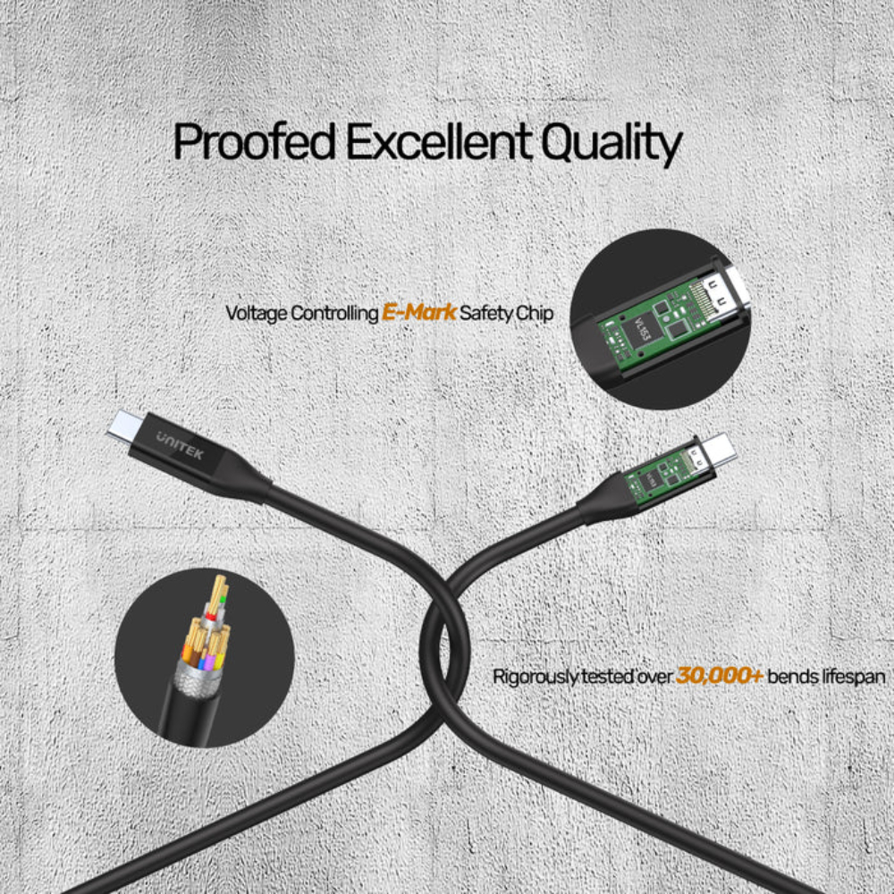 UNITEK C14100BK USB4 Thunderbolt 3 USB-C Cable 0.8M