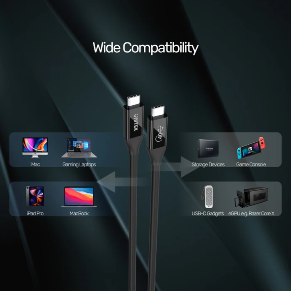 UNITEK C14100BK USB4 Thunderbolt 3 USB-C Cable 0.8M