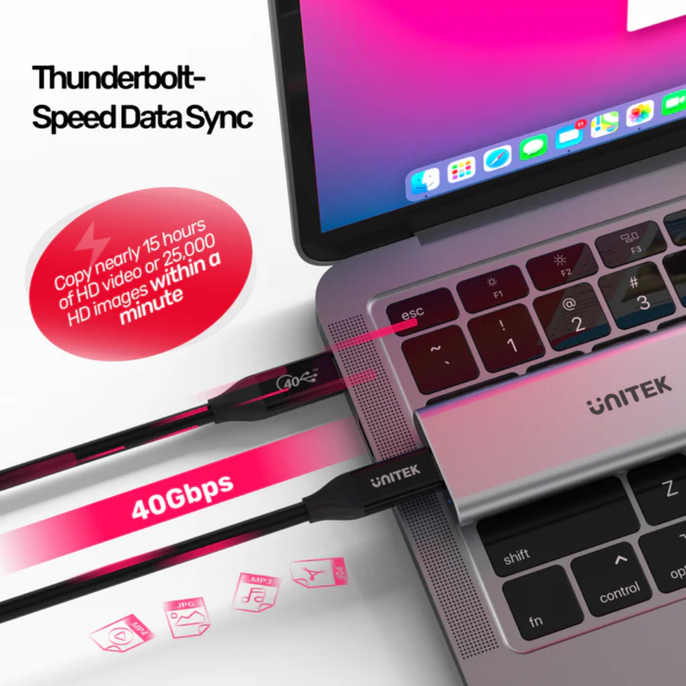 UNITEK C14100BK USB4 Thunderbolt 3 USB-C Cable 0.8M