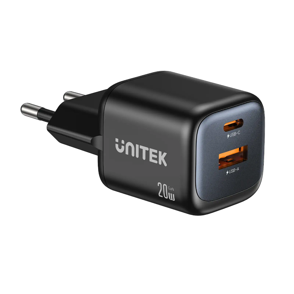 UNITEK P1128ABK01 ZENO 20W Dual-Port GaN Wall Charger