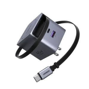 UGREEN 65821 NEXODE PRO 45W GAN FAST CHARGER WITH RETRACTABLE CABLE  (1XC/1XA/1XC-CABLE)