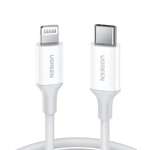 UGREEN 10493 USB-C TO LIGHTNING PD FAST CHARGING CABLE 1M RUBBER SHELL WHITE (MFI CERTIFIED