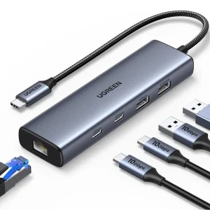 UGREEN 45320 6-in-1 USB C Hub with 10Gbps Ethernet 2x USB-C 3.2, 2x USB-A