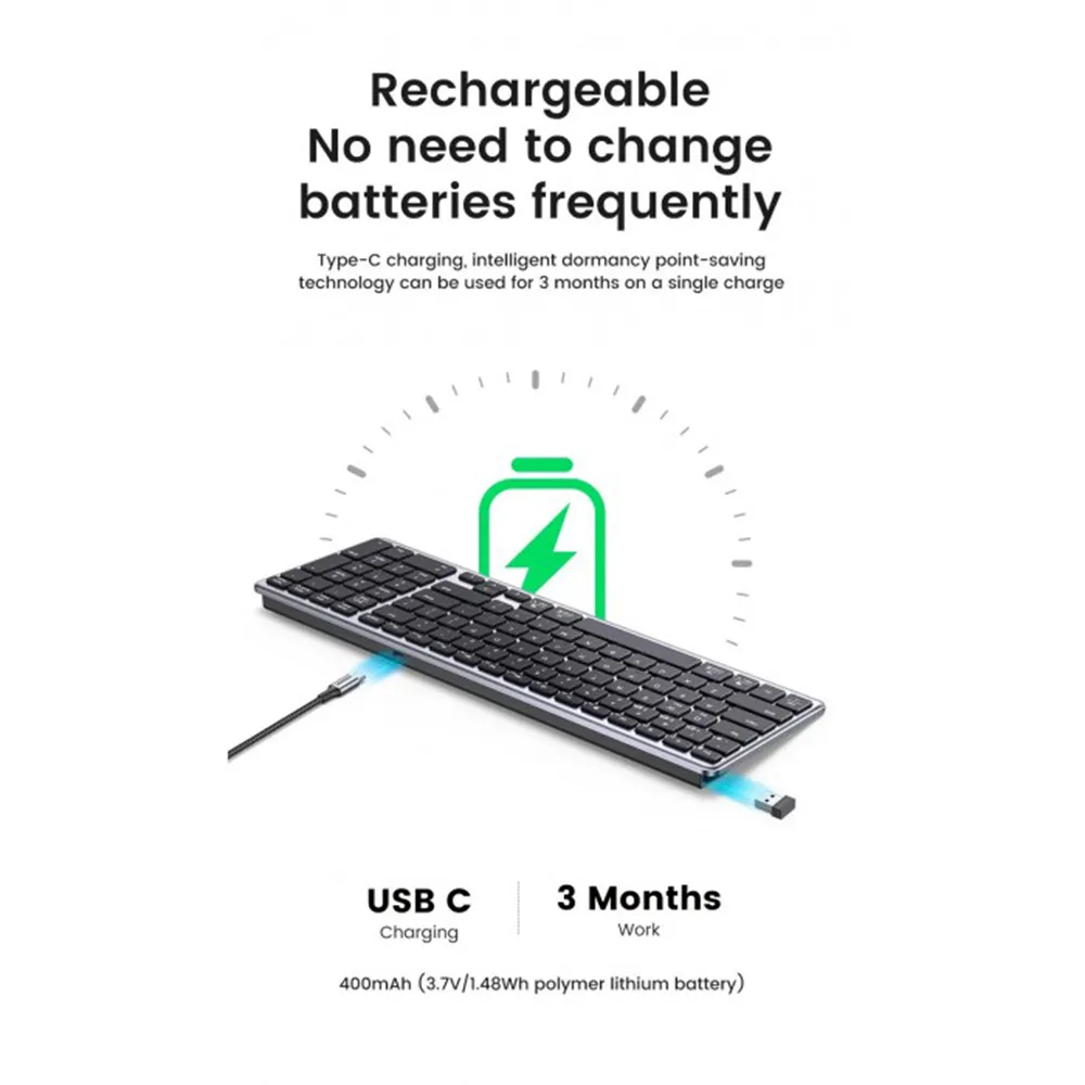 UGREEN 15258 Ultra Slim Wireless Keyboard Bluetooth 5.0 & 2.4G - Image 12