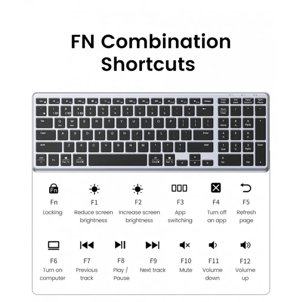 UGREEN 15258 Ultra Slim Wireless Keyboard Bluetooth 5.0 & 2.4G - Image 4