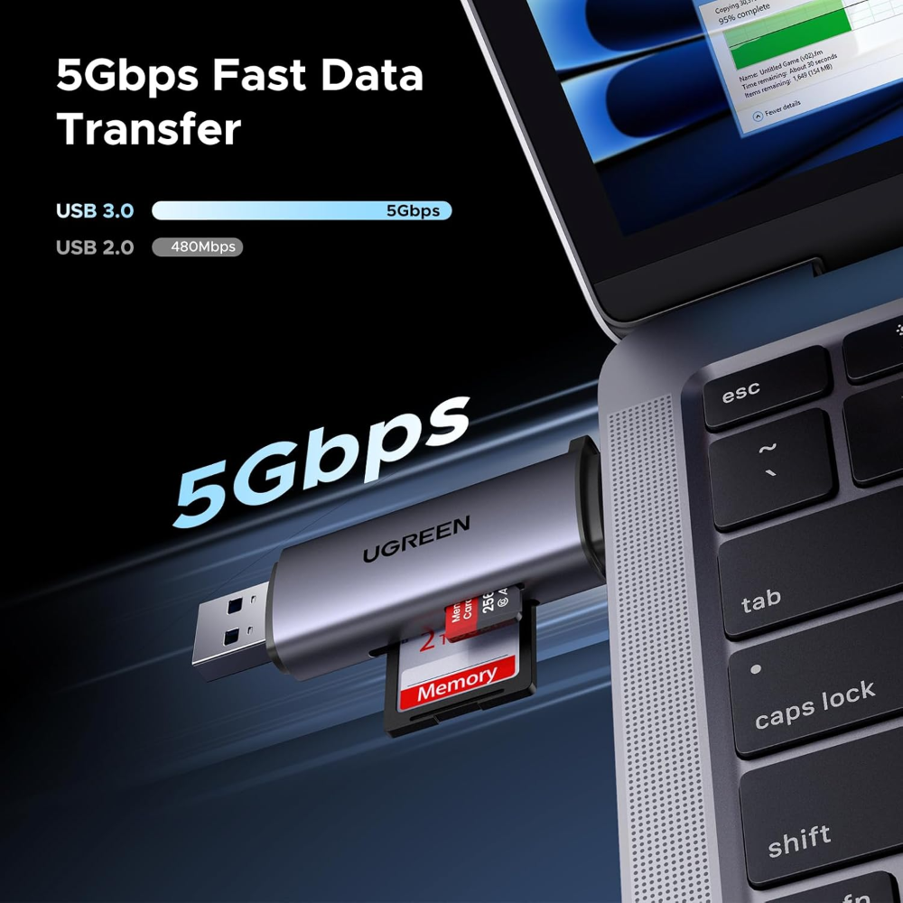 UGREEN 50706 SD Card Reader USB-C & USB-A 2-in-1, 5Gbps, Dual Slot - Image 9
