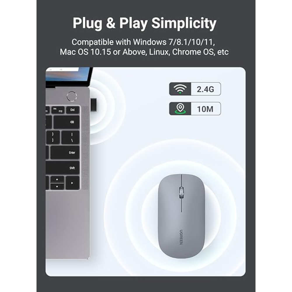 UGREEN 90373 Ultra Slim and Portable Wireless Mouse (Light Gray) - Image 6